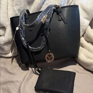 Black Tote Bag with Matching Pouch